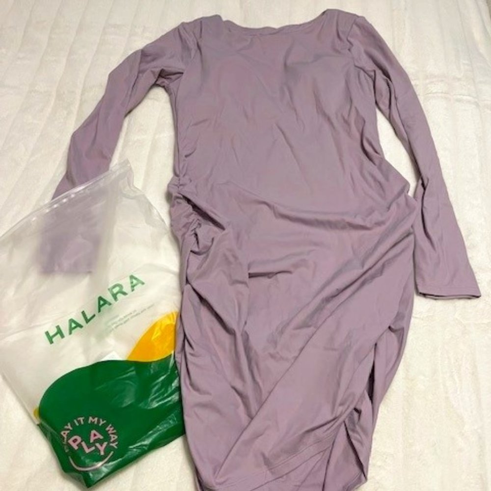 Halara purple fitted midi dress size large